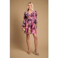 Oasis Women's Structured Fit & Flare Pleat Detail Mini Dress in Pink | Size: 10
