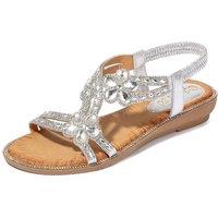 MODISHION Women's Rhinestone Bohemian Flat Sandals Casual Shoes in Silver | Size: 6