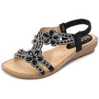 MODISHION Women's Rhinestone Bohemian Flat Sandals Casual Shoes in Black | Size: 6