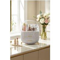 SHEONLY Countertop Portable Oval Makeup Storage Box with Transparent Cover in White