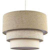 Happy Homewares Contemporary Round Triple Tier Cotton Fabric Pendant Light Shade in Beige | Size: 14 inches