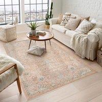 Desire Rugs Maia Washable Floral Traditional Area Rug Non-Slip Living Room Hallway in Coral | Size: 60 cm x 220 cm