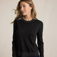 Lands' End Women's Merino Crew Neck Jumper, Shimmer Trims in Black | Size: 14-16