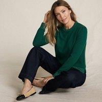 Lands' End Women's Merino Crew Neck Jumper, Shimmer Trims in Emerald | Size: 14-16