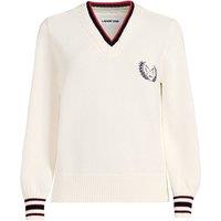 Lands' End Women's Pure Cotton Drifter V-Neck Jumper in Ivory | Size: 14-16