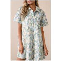 Everyday The Label Women's Green Floral Print Shirtcollar Buttoned Short Sleeve Shift Dress in Cream | Size: Large