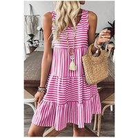 Everyday The Label Women's Rose Stripe U Neck Sleeveless Loose Fit Mini Dress | Size: 6