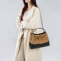 PEACH ACCESSORIES Women's Woven Two-Tone Chain Shoulder Bag in Brown