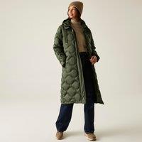Regatta Women's Embrie Longline Hooded Insulating Padded Jacket in Green | Size: 18