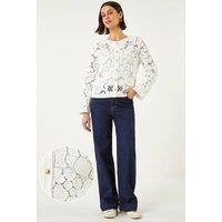 Roman Women's Crochet Knit Jacket in Ivory | Size: Small