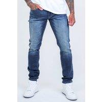 BCouture Men's Taper Fit Stretch Denim Jeans in Dark Blue | Size: 28R