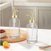 Living and Home 2PCS Clear Coffee Syrup Dispensers Oil Bottle with Elegant Pump Lotion Bottle Liquid Soap Bottle in Gold