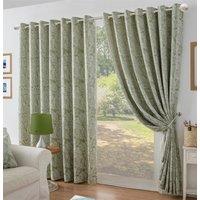 Luxury Living Chenille Jacquard Lined Ring Top Eyelet Curtains in Green | Size: 117 cm width x 137 cm drop