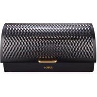 Tower T826090BLK Empire Roll Top Bread Bin, Stainless Steel, Black & Brass