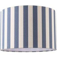 Happy Homewares Coloured & Oatmeal Linen Striped Drum Lampshade with White Fabric Inner in Blue | Size: 12 inches