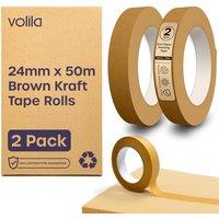 volila 2 Pack Paper Tape Rolls Brown Kraft 24mm Heavy Duty Packing Tape