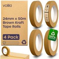 volila 4 Pack Paper Tape Rolls Brown Kraft 24mm Heavy Duty Packing Tape