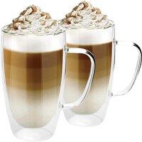 Almineez 2 Double Walled Glass Coffee Mugs Cups (450ml) in Clear | Size: 2 Pack