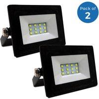 ENER-J Pack of 2 10W Non PIR Slim Line Black Body Floodlight 90 LUMENS WATT 2