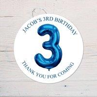 60 SECOND MAKEOVER Personalised 3rd Birthday Vinyl Party Bag Stickers in Blue