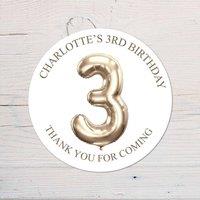 60 SECOND MAKEOVER Personalised 3rd Birthday Vinyl Party Bag Stickers in Gold