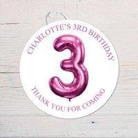 60 SECOND MAKEOVER Personalised 3rd Birthday Vinyl Party Bag Stickers in Pink