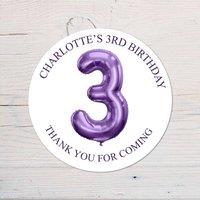 60 SECOND MAKEOVER Personalised 3rd Birthday Vinyl Party Bag Stickers in Purple