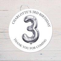 60 SECOND MAKEOVER Personalised 3rd Birthday Vinyl Party Bag Stickers in Silver