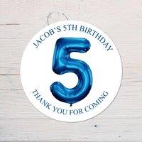 60 SECOND MAKEOVER Personalised 5th Birthday Vinyl Party Bag Stickers in Blue