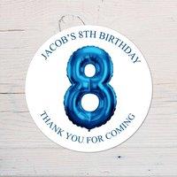 60 SECOND MAKEOVER Personalised 8th Birthday Vinyl Party Bag Stickers in Blue