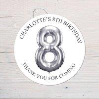 60 SECOND MAKEOVER Personalised 8th Birthday Vinyl Party Bag Stickers in Silver