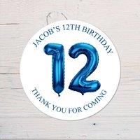60 SECOND MAKEOVER Personalised 12th Birthday Vinyl Party Bag Stickers in Blue