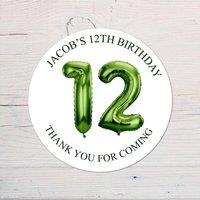 60 SECOND MAKEOVER Personalised 12th Birthday Vinyl Party Bag Stickers in Green