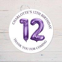 60 SECOND MAKEOVER Personalised 12th Birthday Vinyl Party Bag Stickers in Purple