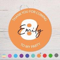 60 SECOND MAKEOVER Personalised Name & Age Birthday Party Bag Stickers in Orange