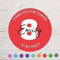 60 SECOND MAKEOVER Personalised Name & Age Birthday Party Bag Stickers in Red