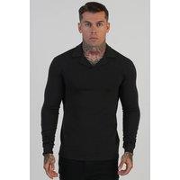 SikSilk Men's LS Revere Polo in Black | Size: Medium
