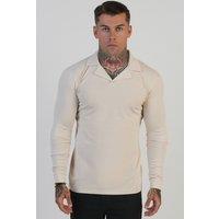 SikSilk Men's LS Revere Polo in Ecru | Size: Medium