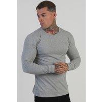 SikSilk Men's Long Sleeve Marl T-Shirt in Grey | Size: Medium
