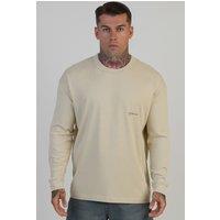 SikSilk Men's LS Logo T-Shirt in Ecru | Size: Medium