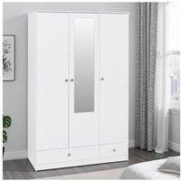 Seconique Denver 3 Door 2 Drawer Mirrored Wardrobe - White Gloss