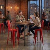 FWStyle Bistro Bar Chairs Set Of 4 30 Red Gloss Metal Indoor & Outdoor