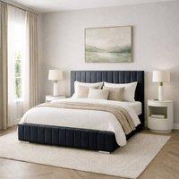 Desire Deco Plush Velvet Platinum Upholstered Bed Frame, All Sizes in Charcoal | Size: King