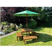Charles Taylor Knights Eight Seater Garden Furniture Round Table Set- Fully Assembled in Light Brown