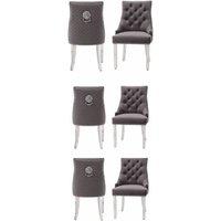 HOME LUXE INTERIOR Set of 6 Minister Grey Brushed Velvet Lion Knocker Dining Chairs