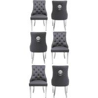 HOME LUXE INTERIOR Set of 6 Majestic Hudson Grey Leather Lion Knocker Dining Chairs