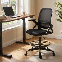 HOMCOM Mesh Painting Chair, Rolling Desk Chair with Flip-up Armrests, Black | Size: Armchair