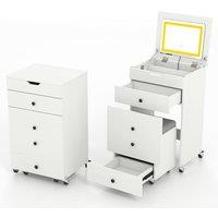 Costway 3-in-1 Vanity Desk Set w/Flip-top Mirror & Lights Makeup Table w/Stool in White