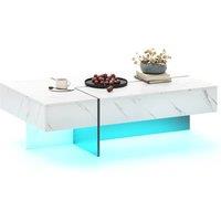 Costway Modern LED Coffee Table Rectangular Cocktail Center Table w/ 3 Drawers in White