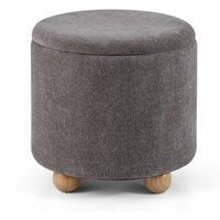 Costway Round Storage Ottoman Chenille Fabric Footrest Stool w/ Removable Lid in Grey